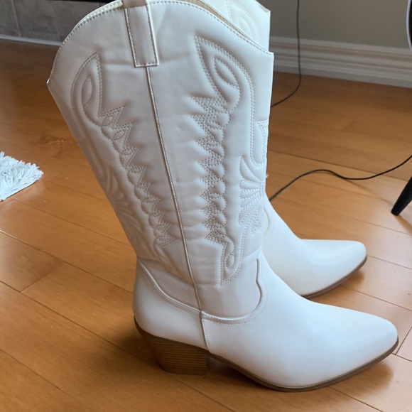 Cowboy Western Off White Tall Stacked Heel boots for women size 11 - Picture 6 of 15